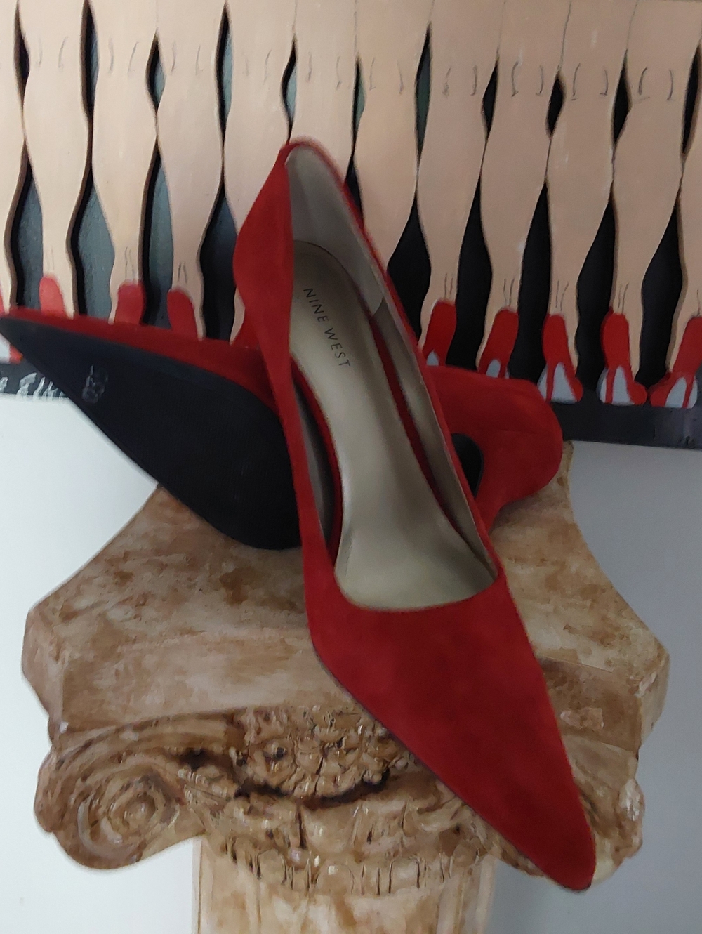 NINE WEST RED SUEDE STILETTO HEEL 8